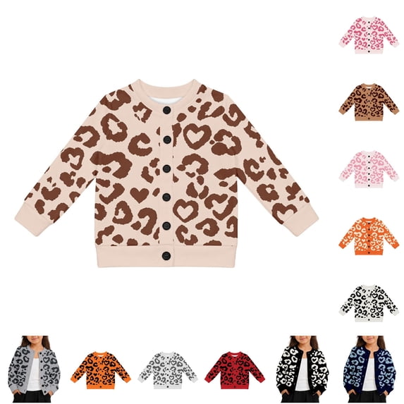 Glisme Winter Coats For Girls Heart Leopard Print Cardigan Button‑Up ...