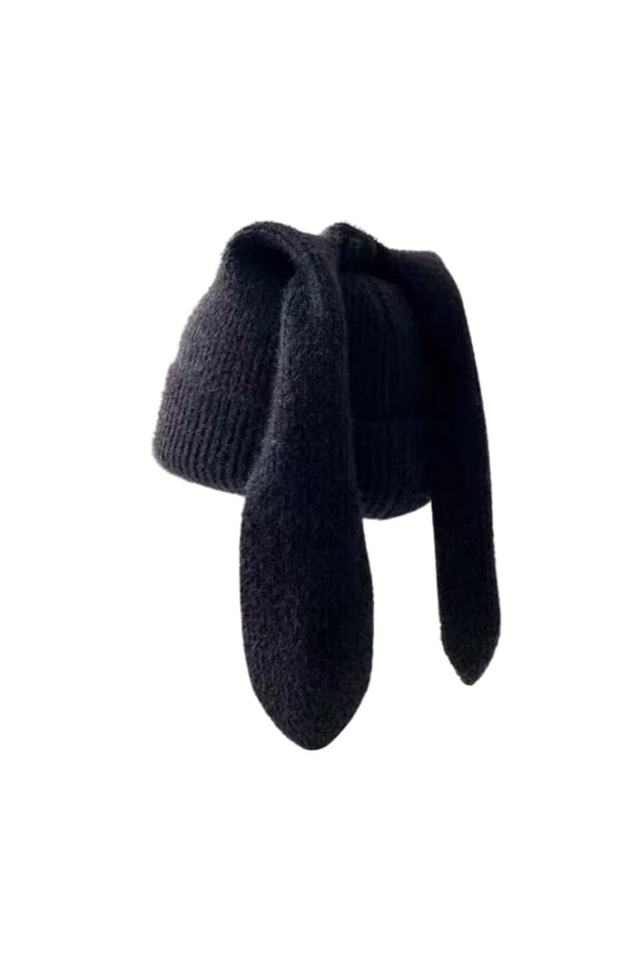 Winter Hat Fashion Long Eared Rabbit Knitted Hat Warm Cute Skin Soft Wool Hat In Trend Headgear Black