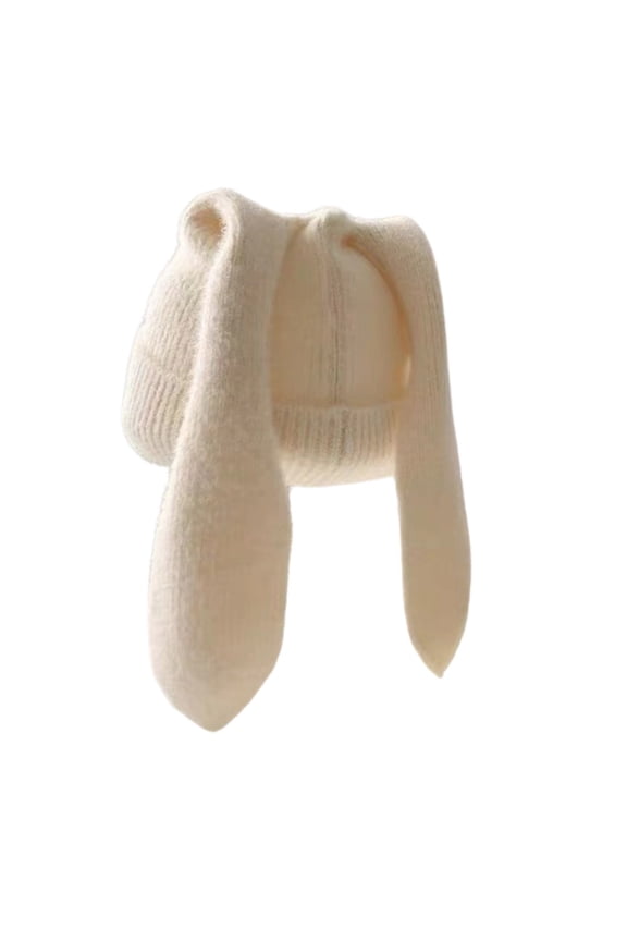 Winter Hat Fashion Long Eared Rabbit Knitted Hat Warm Cute Skin Soft Wool Hat In Versatile Headgear White