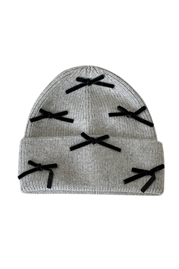 Winter Hat Ladies Knitted Bow Hat Warm And Stylish For Women Versatile Accessory Grey