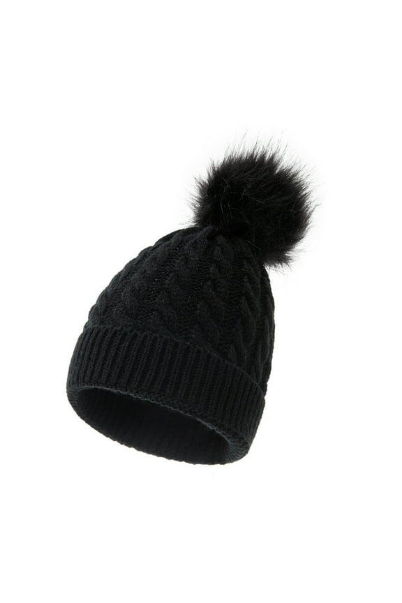 Winter Hat Pom Girls Lined Hat Kids Toddler Baby Hat Knitted Cap Boys Hats Trend Accessory Black