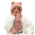 thumbnail image 1 of Glisme Winter Hat Women Windproof Three In One Hooded Cap Earflap Hat Long Scarf Gloves Set Thermal Earflap Hat Scarf Pocket Gloves Set Trend Headwear Pink, 1 of 7