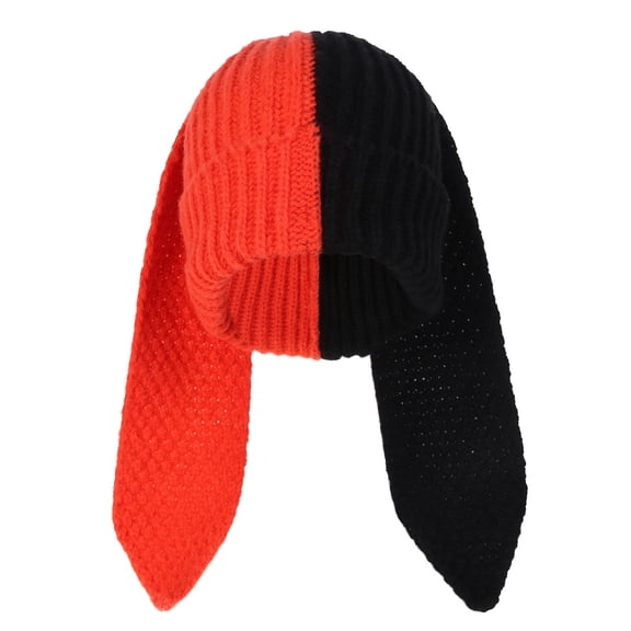 Glisme Winter Hat Women's Crochet Hat Warm Color Blocked Woolen Hat Long Eared Rabbit Knitted Hat Trend Headgear Orange