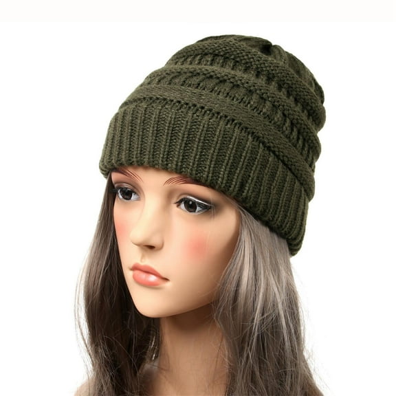 Glisme Winter Hat Women's Knit Casual Thick Soft Fashion Warm Thick Hat Unisex Stylish Headgear Army Green
