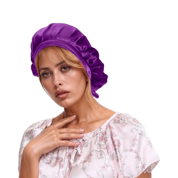 Glisme Women Hats Adjustable Seamless Lace Hair Cap For Hair Care Home Silk Sleep Cap Stylish Accessories Dark Purple