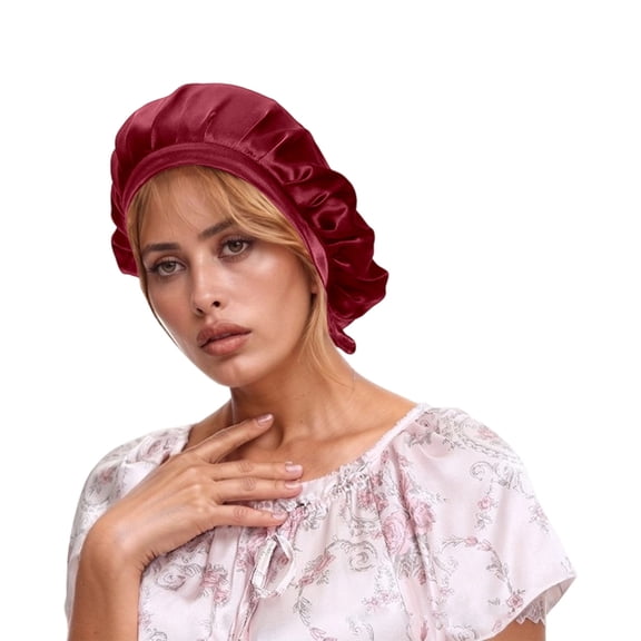 Glisme Women Hats Adjustable Seamless Lace Hair Cap For Hair Care Home Silk Sleep Cap Versatile Headgear Red