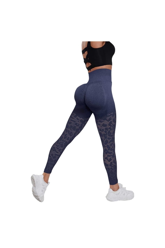 Women High Waisted Yoga Pants With Mesh Cut Out Design For Workout Running Gym And Daily Wear Comfortable Stretchy Leggings Yoga Training Tight Navy