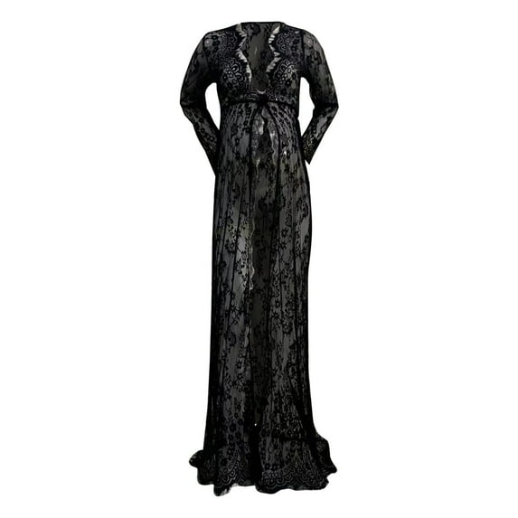 Glisme Women Maternity Dress Lace Long Dresses Pregnancy Front Open Lace Mopping Dresses Black Formal Dress For Pregnant Women