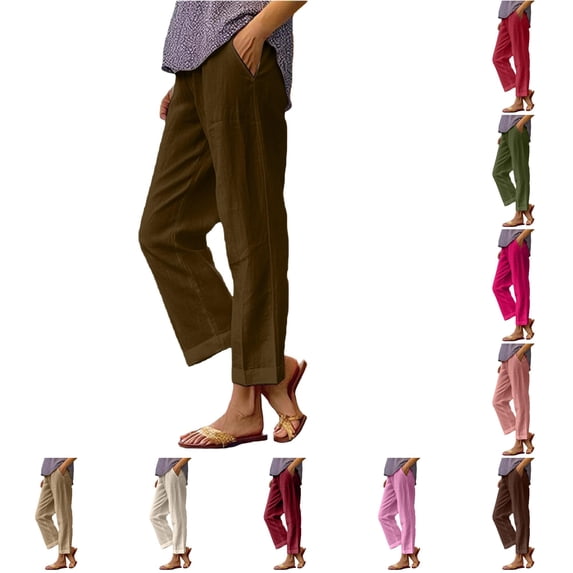 Glisme Women Pants Lightweight Empire Waist Trousers Wide Leg Loose Fit Slacks Classic Clothing Brown Xl