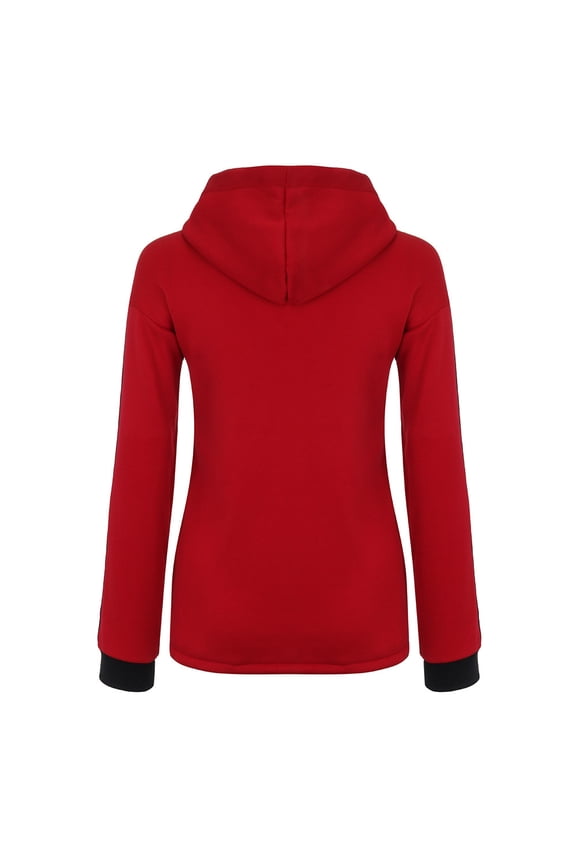 Women Plus Size Long Sleeve Solid Swea T Shirt Hooded Pullover Tops Shirt Basic Red Tee