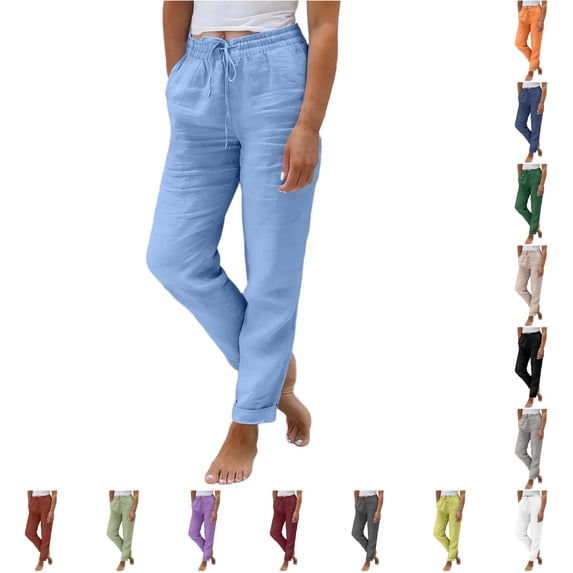 Glisme Women'S Pants Elastic Waist Relax Fit Trousers Straight Leg Solid Color Baggy Slacks Classic Wear Bu1 4Xl