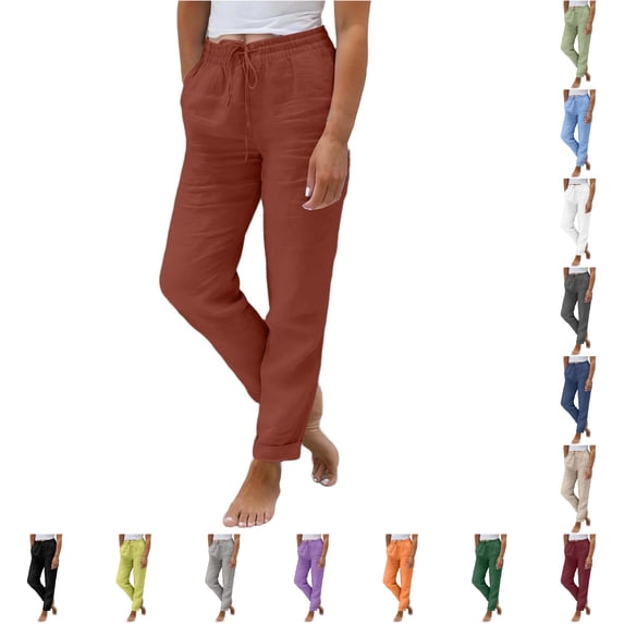 Glisme Women'S Pants Elastic Waist Relax Fit Trousers Straight Leg Solid Color Baggy Slacks Elegant Clothing Rd1 3Xl