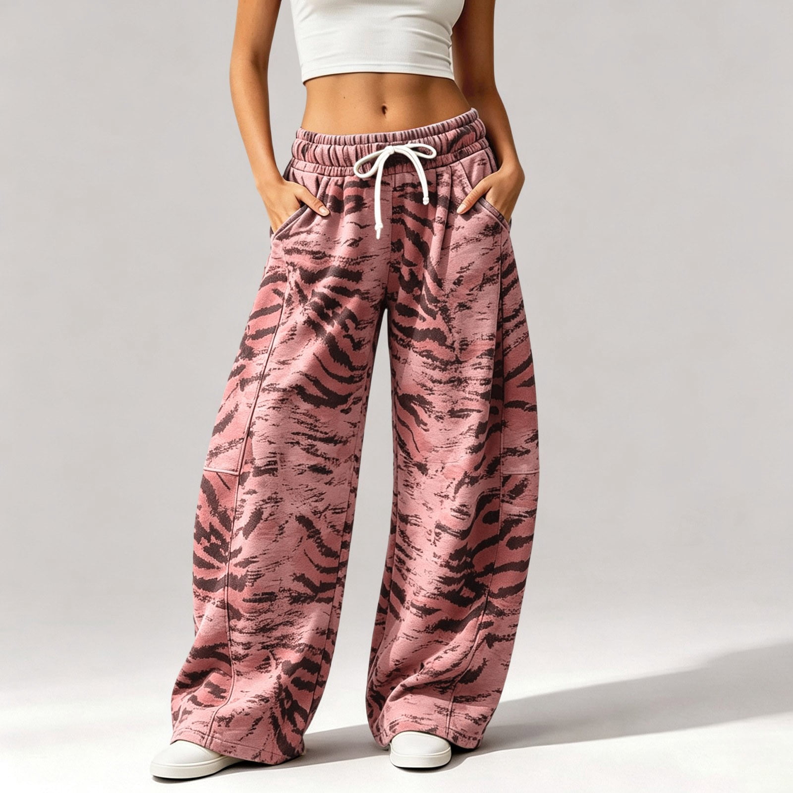 Sneaker Pattern Bottom Glisme Women'S Pants Elastic Waist Trouser Cartoon Pattern Wide Leg ...