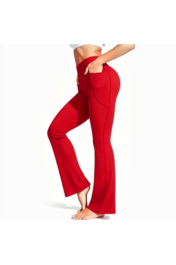 Women'S Pants High Waist Straight Leg Sweatpants Relax Fit Slacks Solid Color Leggings Retro Bottoms Red S