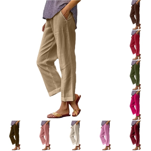 Glisme Women'S Pants Lightweight Empire Waist Trousers Wide Leg Loose Fit Slacks Basic Clothes Khaki 3Xl