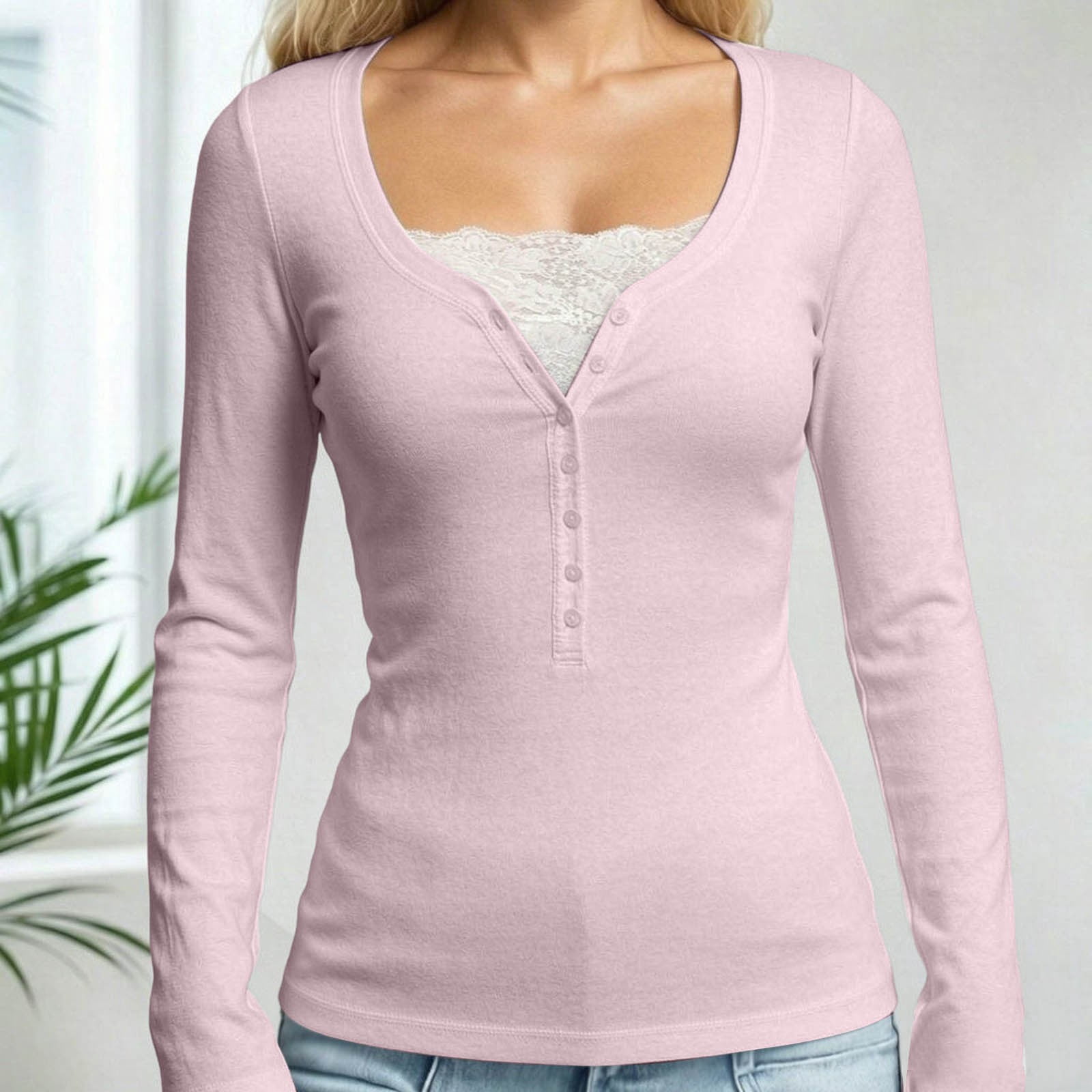 Glisme Women'S T Shirts Long Sleeve Round Neck Button Down Blouses ...