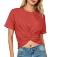 thumbnail image 1 of Glisme Women'S Tops Short Sleeve Crop Tops Solid Color Round Neck Relax Fit T Shirt Simple Clothes Red S, 1 of 5