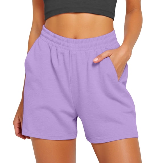 Glisme Women Shorts Solid Color Elastic Waist with Pockets Summer Soft Shorts for Women Size 2XL Purple