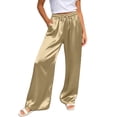 thumbnail image 1 of Glisme Women's Trousers Solid Color Elastic Waist With Pockets And Drawstring Summer Breathable Women Wide Leg Pants Size S Khaki, 1 of 5