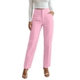 thumbnail image 1 of Glisme Women's Trousers Solid Color Elastic Waist With Pockets Summer Breathable Women Dress Pants Size L Pink, 1 of 5