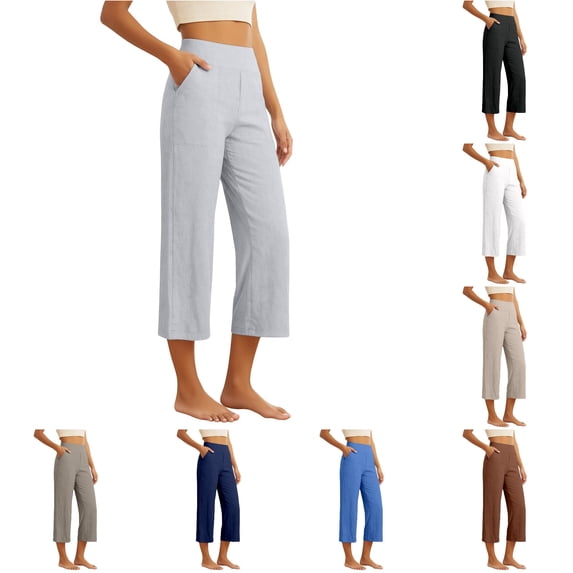 Glisme Womens Pants Elastic Waist Loose Fit Trousers Wide Leg Slacks Soft Bottoms Grey 3Xl