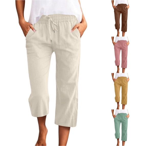 Glisme Womens Pants Elastic Waist Relax Fit Trousers Straight Leg Slacks With Pocket Basic Bottoms Yellow M