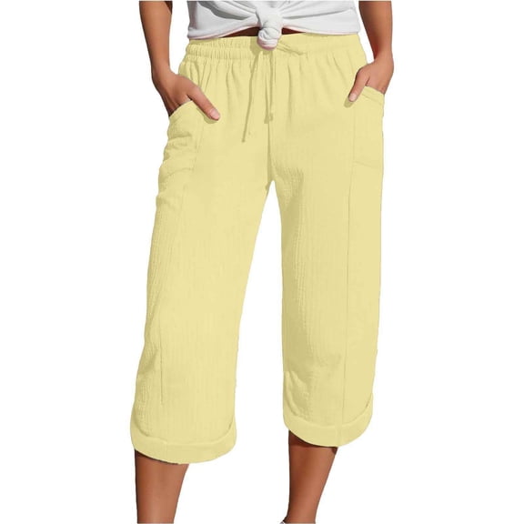 Glisme Womens Pants Fashion Straight Leg Casual Pants High Waist Sports Loose Pants Leisure Trousers Yellow