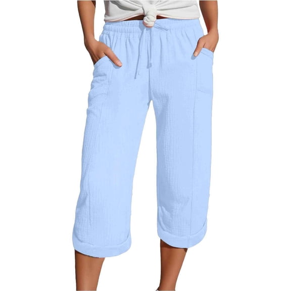 Glisme Womens Pants Fashion Straight Leg Casual Pants High Waist Sports Loose Pants Trend Trousers Sky Blue