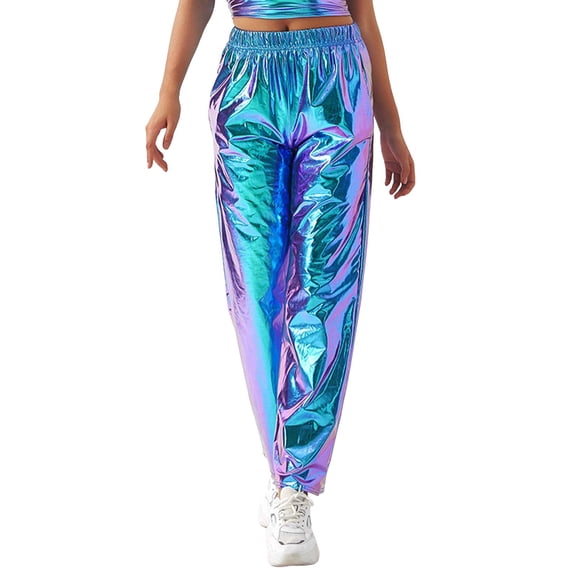 Glisme Womens Pants Leisure High Street Design Gradient High Waist Straight Pants Versatile Trousers Blue