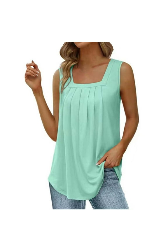 Womens Summer Tops Square Neck Loose Casual Short Sleeve Classic Mint Green Tee