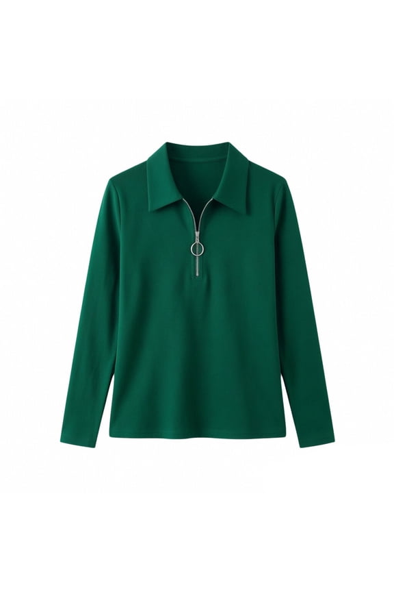 Womens T Shirts Lapel Long Sleeve Button Down Tee Solid Color T Shirt Simple Clothes Xl Green
