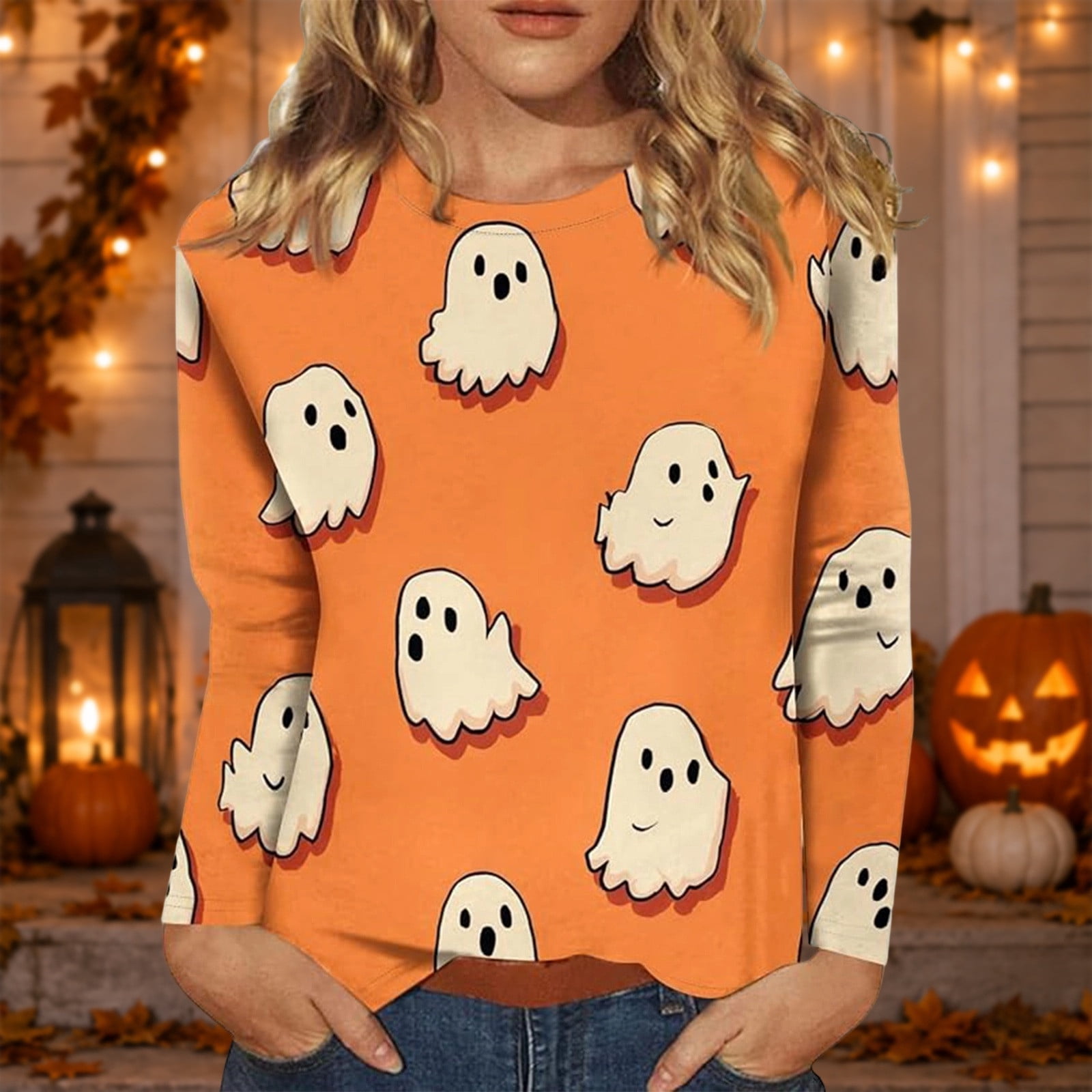Glisme Womens T Shirts Round Neck Tops Long Sleeve Cartoon Graphic ...