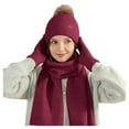 thumbnail image 1 of Glisme Wool Knitted Warm Gloves Hat Scarf 3 Piece Winter Windproof Plus Velvet Knitted Hat 3 Piece Set For Cold Weather Wine, 1 of 4