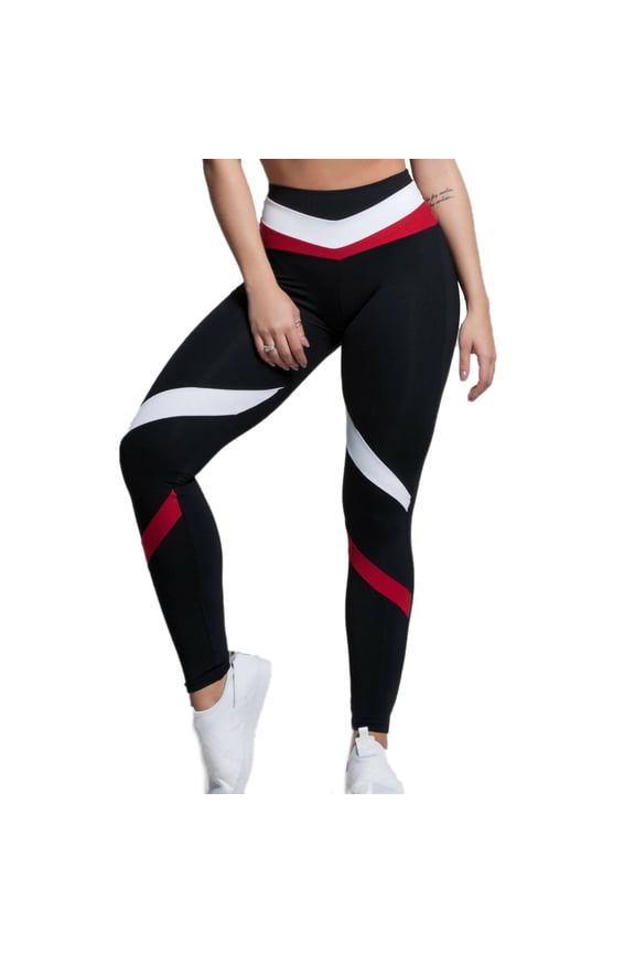 Yoga Pants Women Mixed Color Printed Stretch Dance Pants High Waist Leggings Athletic Gym Workout Pants Red