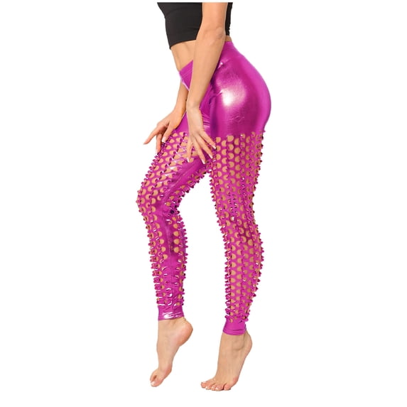 Glisme Yoga Pants Women Shiny Sequin Leggings Casual Sequin Glitter Bling Yoga Pants Slim Leg Yoga Leggings Pink