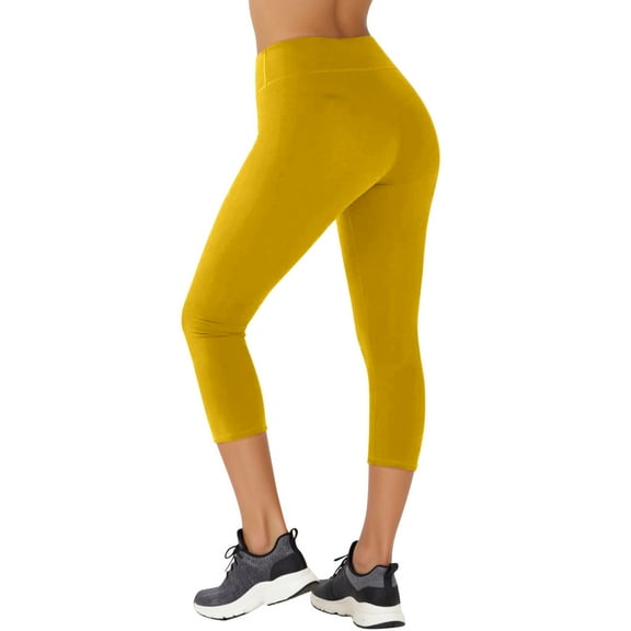 Glisme Yoga Pants Women Tight Fitting Sports Fitness Shaped Pants Waist Capri Pants Capri Leggings Yellow
