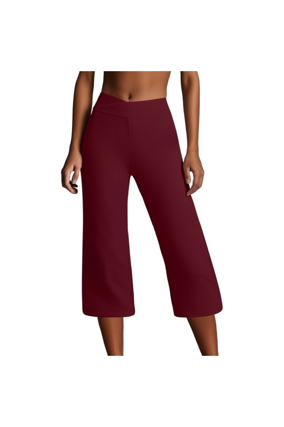 Yoga Pants Women Wide Leg High Waisted Point Loose Solid Color Pocket Sweatpants Yoga Training Tight Red