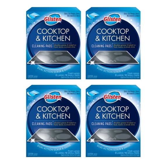 Glisten Cooktop & Kitchen Cleaning Pads, 8 Large/16 Small Pads Per Box, 4 Pack