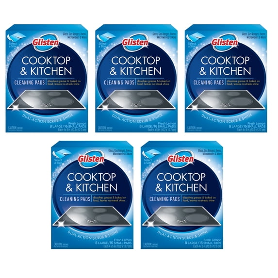 Glisten Cooktop & Kitchen Cleaning Pads, 8 Large/16 Small Pads Per Box, 5 Pack