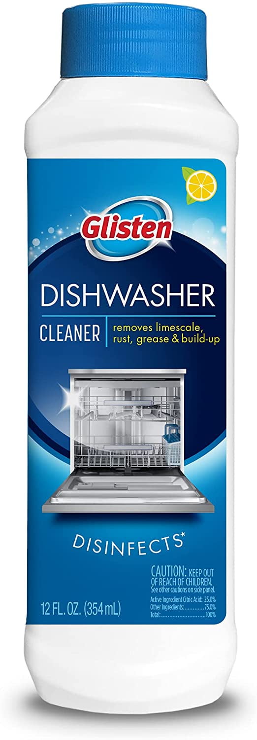Glisten Dishwasher Cleaner, Removes Limescale, Rust, Buildup, and Grease, Lemon Scent, 12 Ounce Bottle, 2-Pack , White