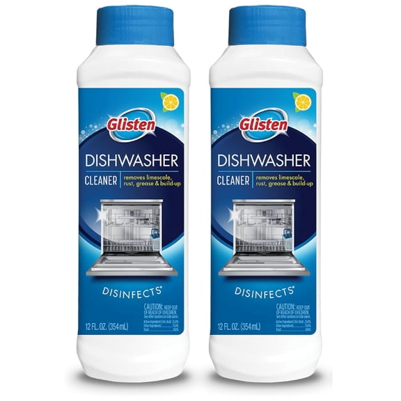 Glisten Dishwasher Cleaner, Removes Limescale, Rust, Buildup, and Grease, Lemon Scent, 12 Ounce Bottle, 2-Pack