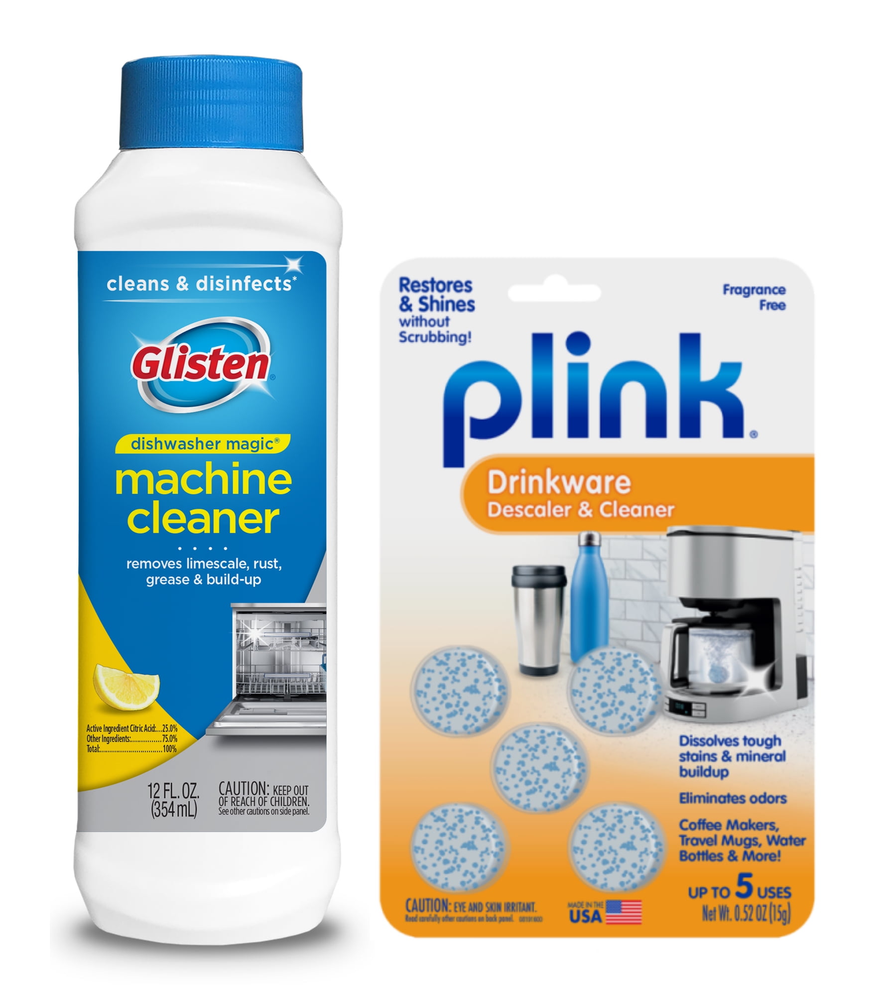 Glisten Dishwasher Magic Machine Cleaner & Disinfectant and Plink