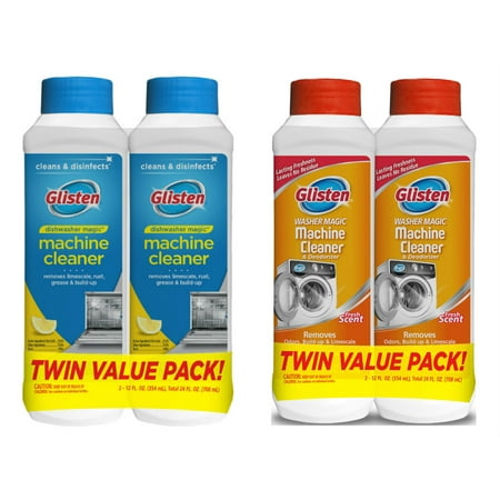 Glisten Dishwasher Magic Machine Cleaner and Disinfectant 2-Pack and Washer Magic Washing Machine Cleaner and Deodorizer 2-Pack