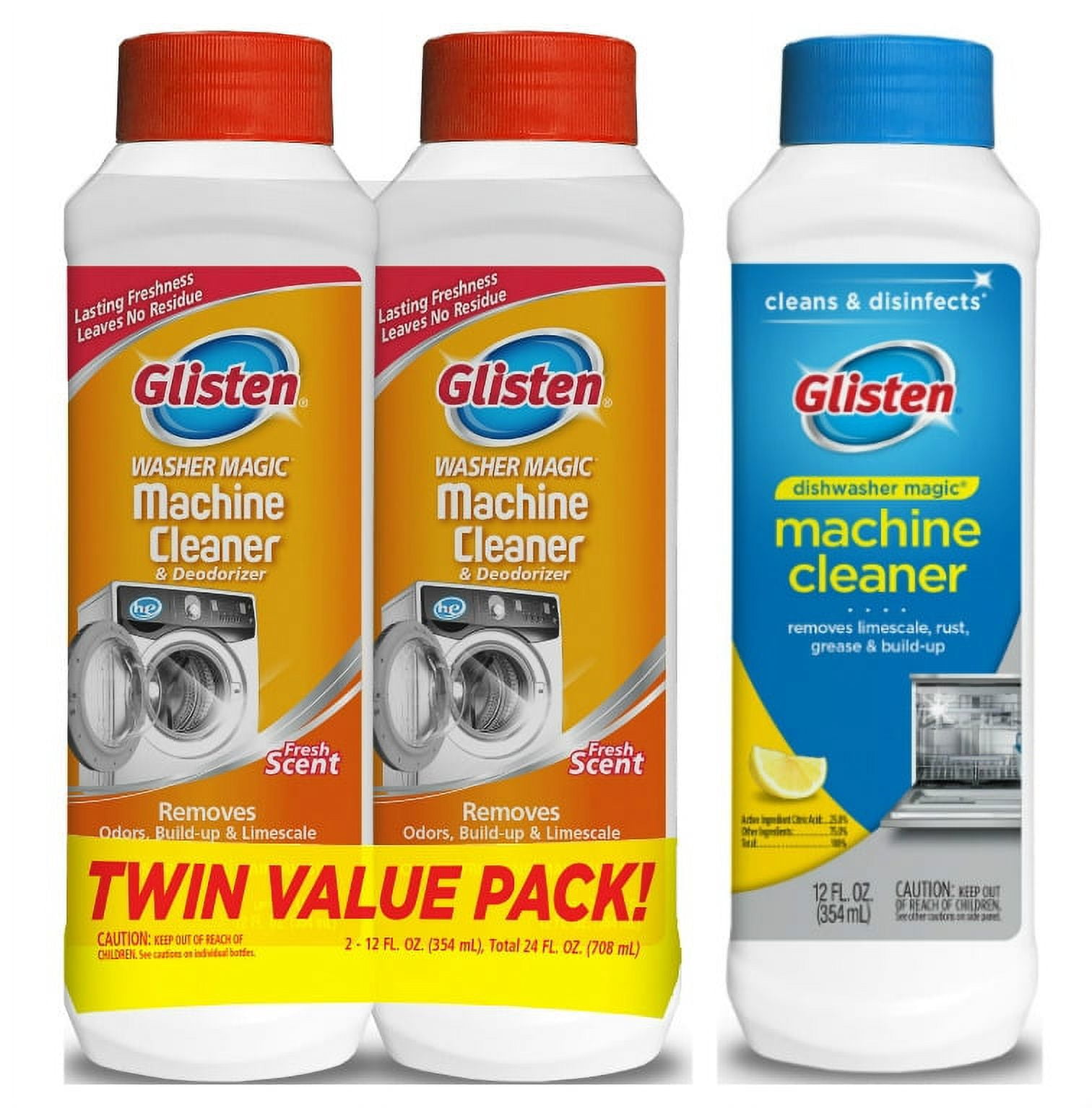 Glisten Washer Magic Machine Cleaner, Remove Odors and Buildup, Cleans  Front Load & Top Load Washers, Safer Choice Winner, 12 Ounce 1 Pack