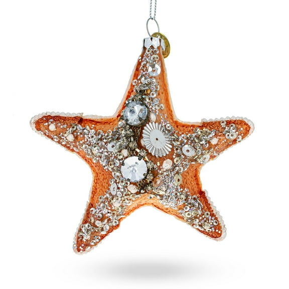 Glittered Starfish Glass Christmas Ornament