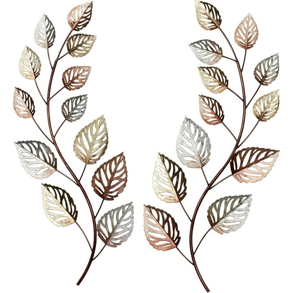 Glistening Leaves Metal Wall Art - Multi Metallic - Set of Two - Matching Set of 2
