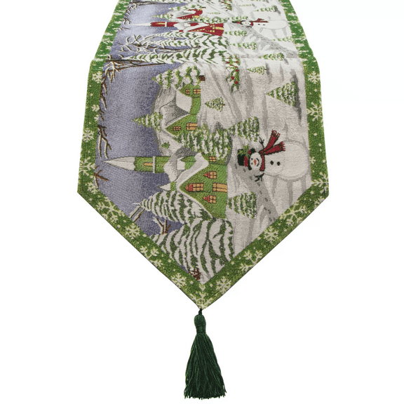 Glistening Wonderland Holiday Tapestry Table Runner with Tassels, 70 inch
