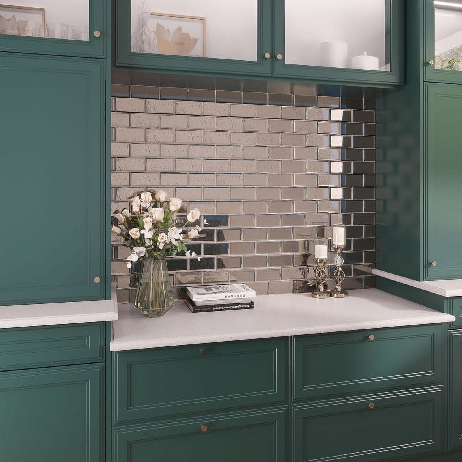 Glister 3" x 6" Polished Antique Silver Glass Subway Tile