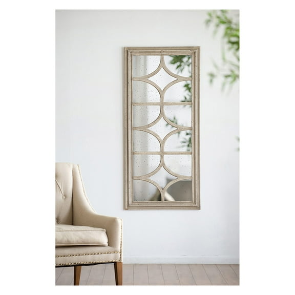 28"x59" Glister Rectangular Mirror with Distressed White Frame with Decorative Window Look, Vertical or Horizontal