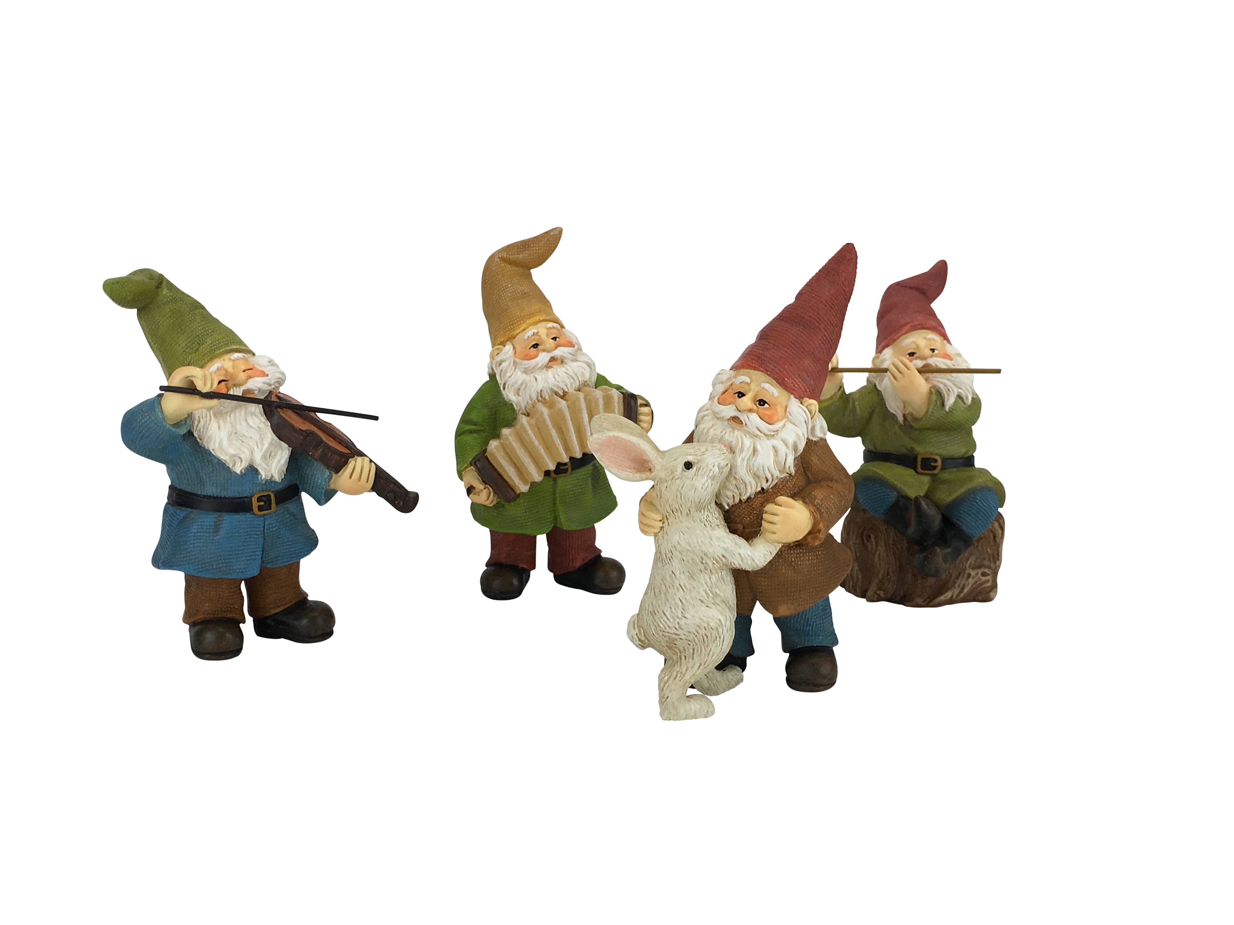 Miniature Musical Garden Gnome Set with Bunny - 4 Pieces